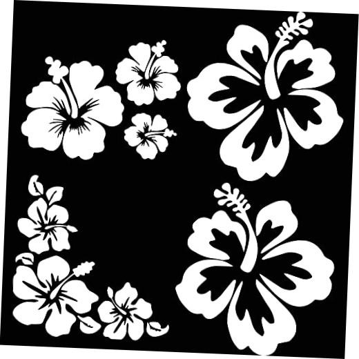 Funny Car Decals, 4pcs Hibiscus Hawaiian Flower 3.5 Inch Reflective Silver