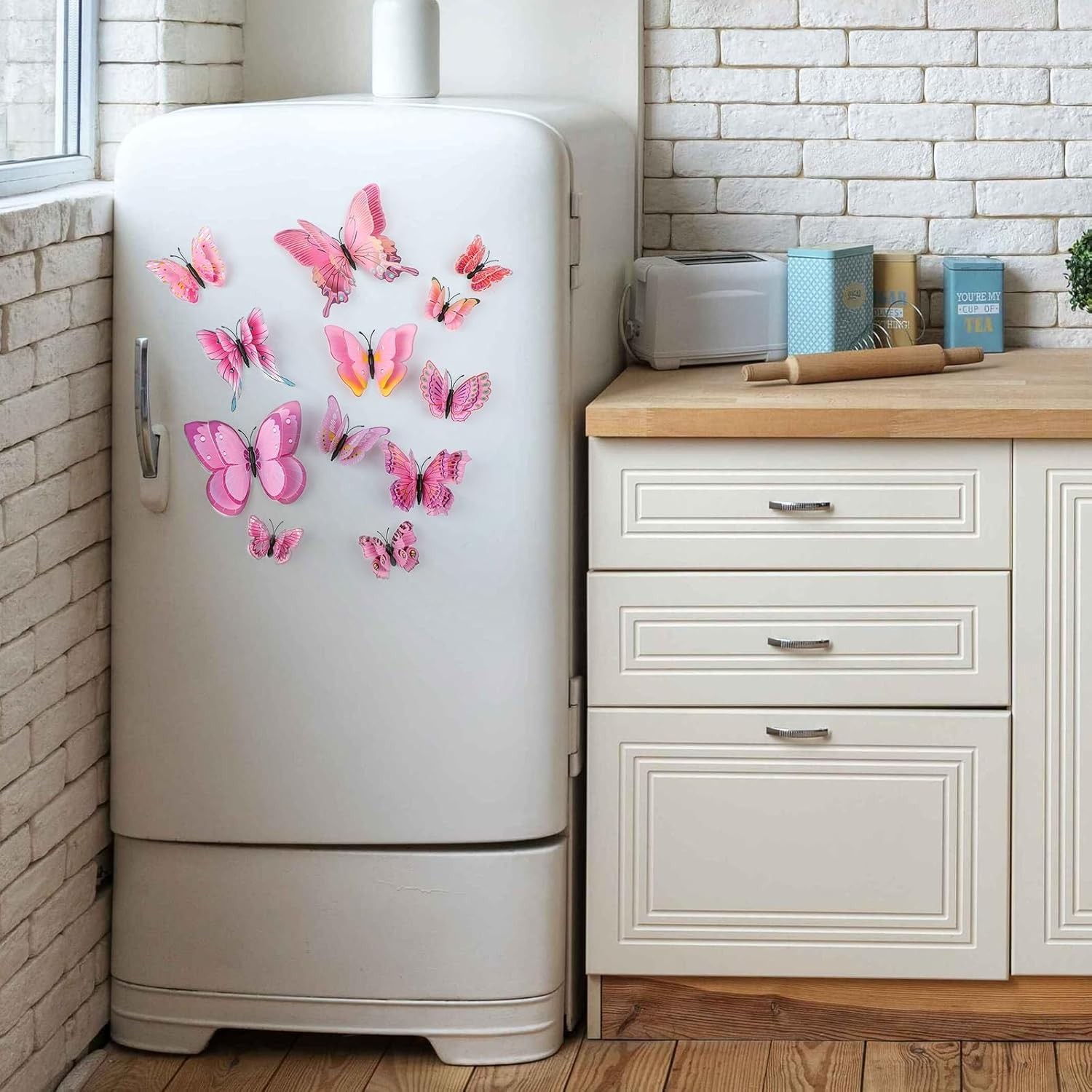 24 PCS 3D Butterfly Decorations With Magnets, Double Layer Magnetic Butterfly St
