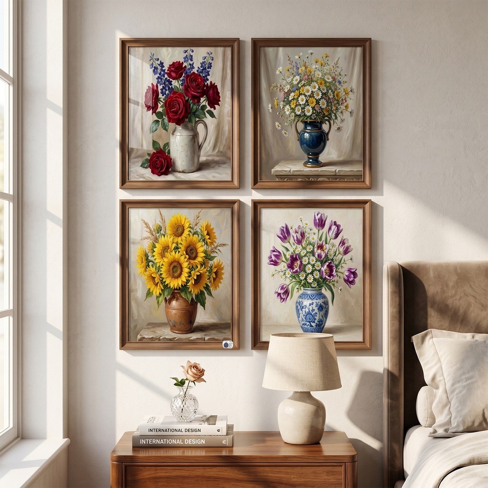 Floral Vase Art Print Set 4pcs Tear for proof Wrinkle for proof 8.26 x 11.81 in