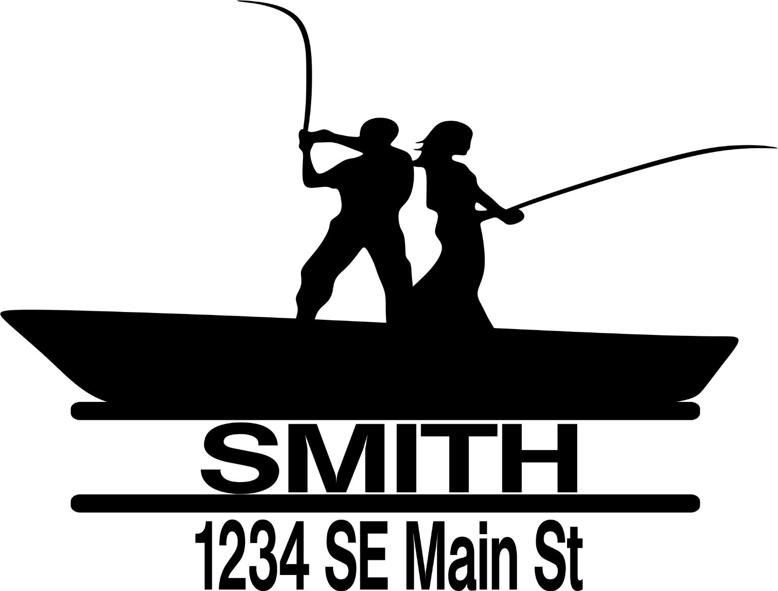 Customized Fishing Duo Vinyl Decal for Mailbox Name Street Address Set of 2