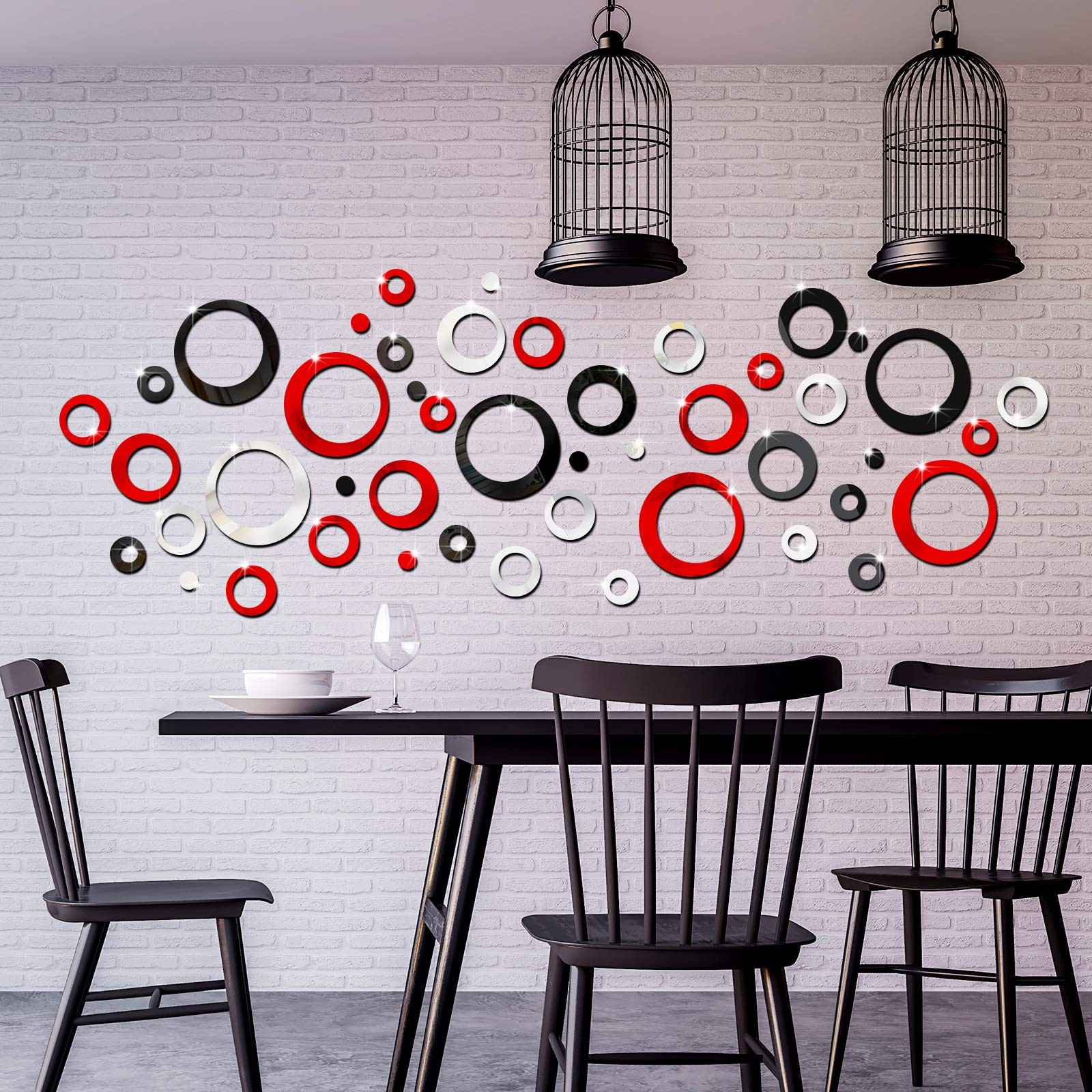 Outus 72 Pieces Wall Stickers Decor Acrylic Circle Mirror Clear,silver