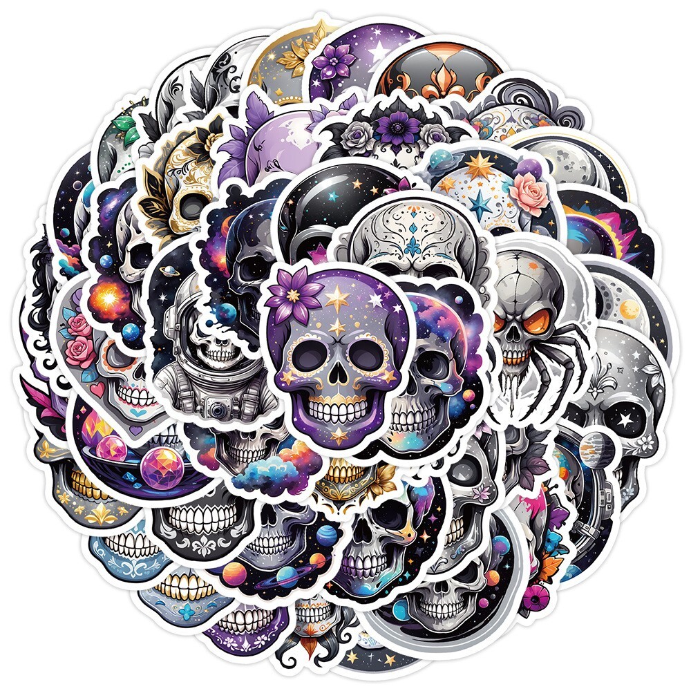 50 Pcs Stickers Halloween Skull Laptop Luggage Skateboard Car Graffiti Vinyl DIY