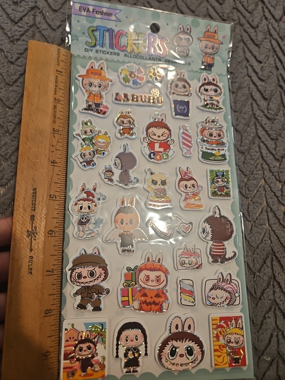 EVA Fashion 2D Foam Labubu Stickers LOT of 3 Different Designs NEW Holographic