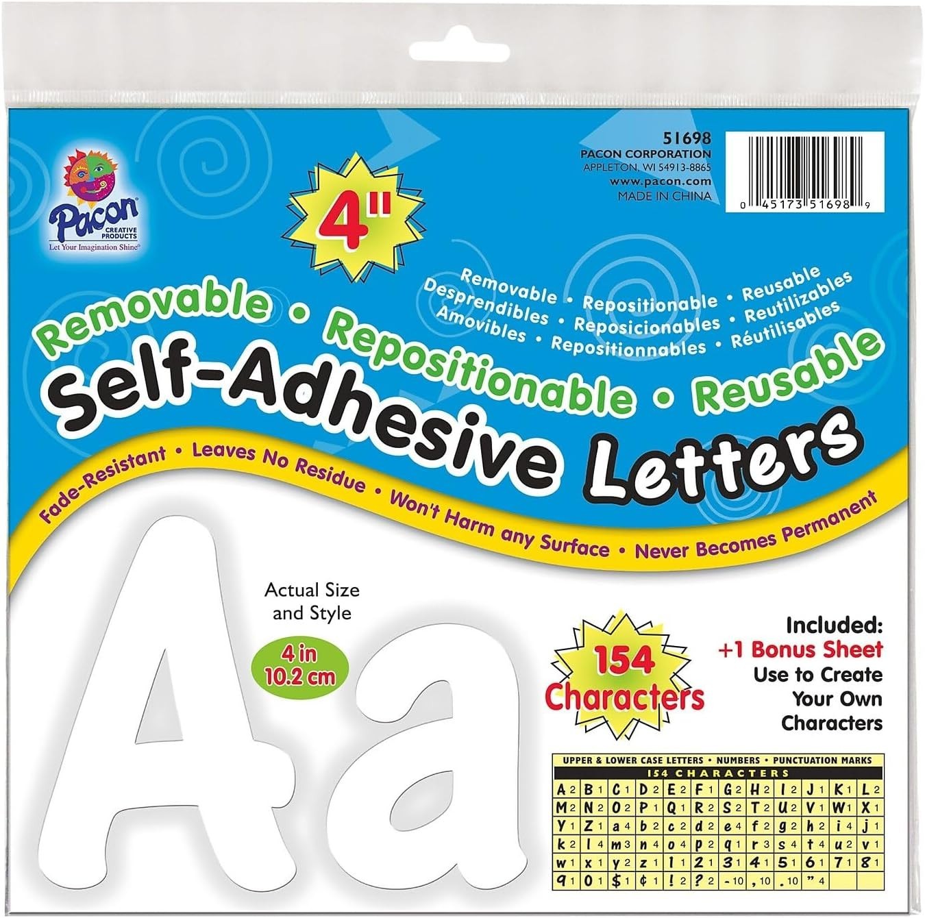 Reusable White Vinyl Letters & Numbers, 4" Characters – Ideal for Window Décor
