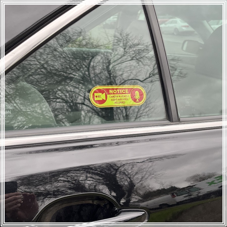 Camera in Car Recording Video XL 4-Pack INSIDE MOUNT Decals Yellow Red 4.25×1.5