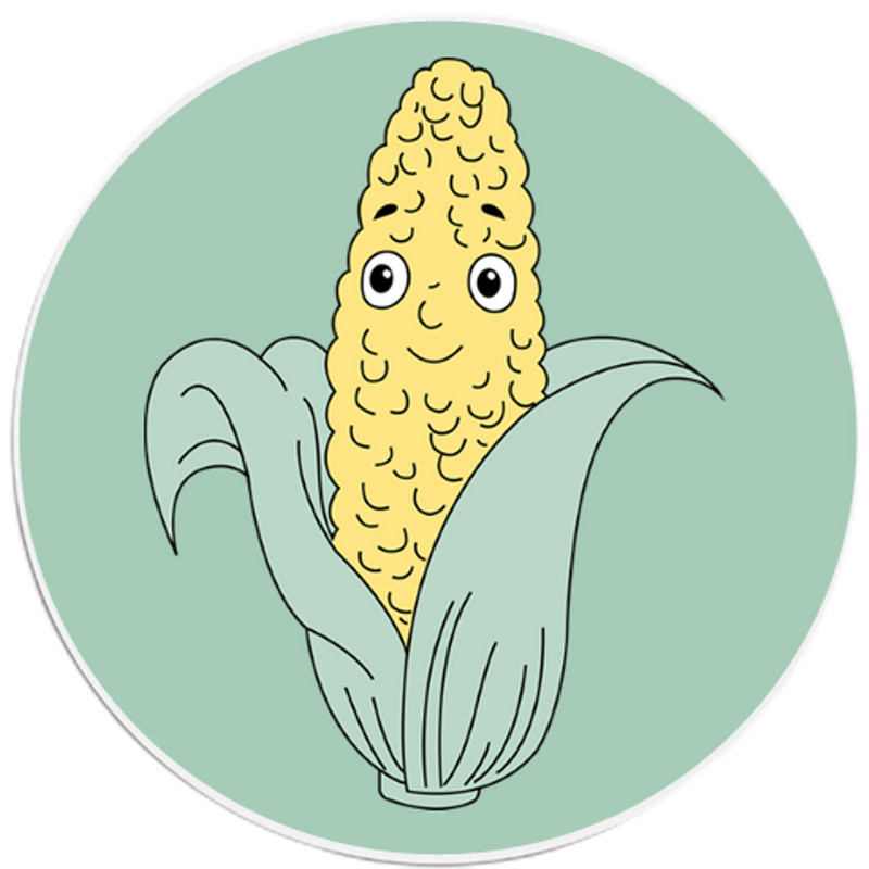 Smiling Corn – 3 Pack Circle Stickers 3" x 3" – Vegetable Food Cute Happy