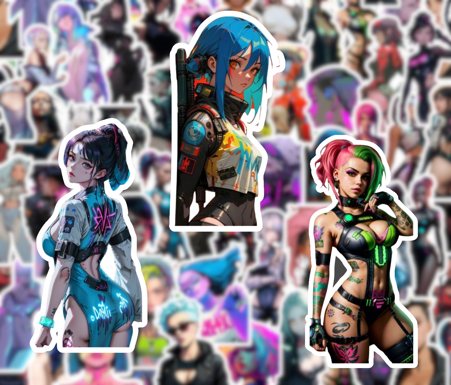 25/50 Piece Cyberpunk Girls Sticker Pack – Vinyl Waterproof –