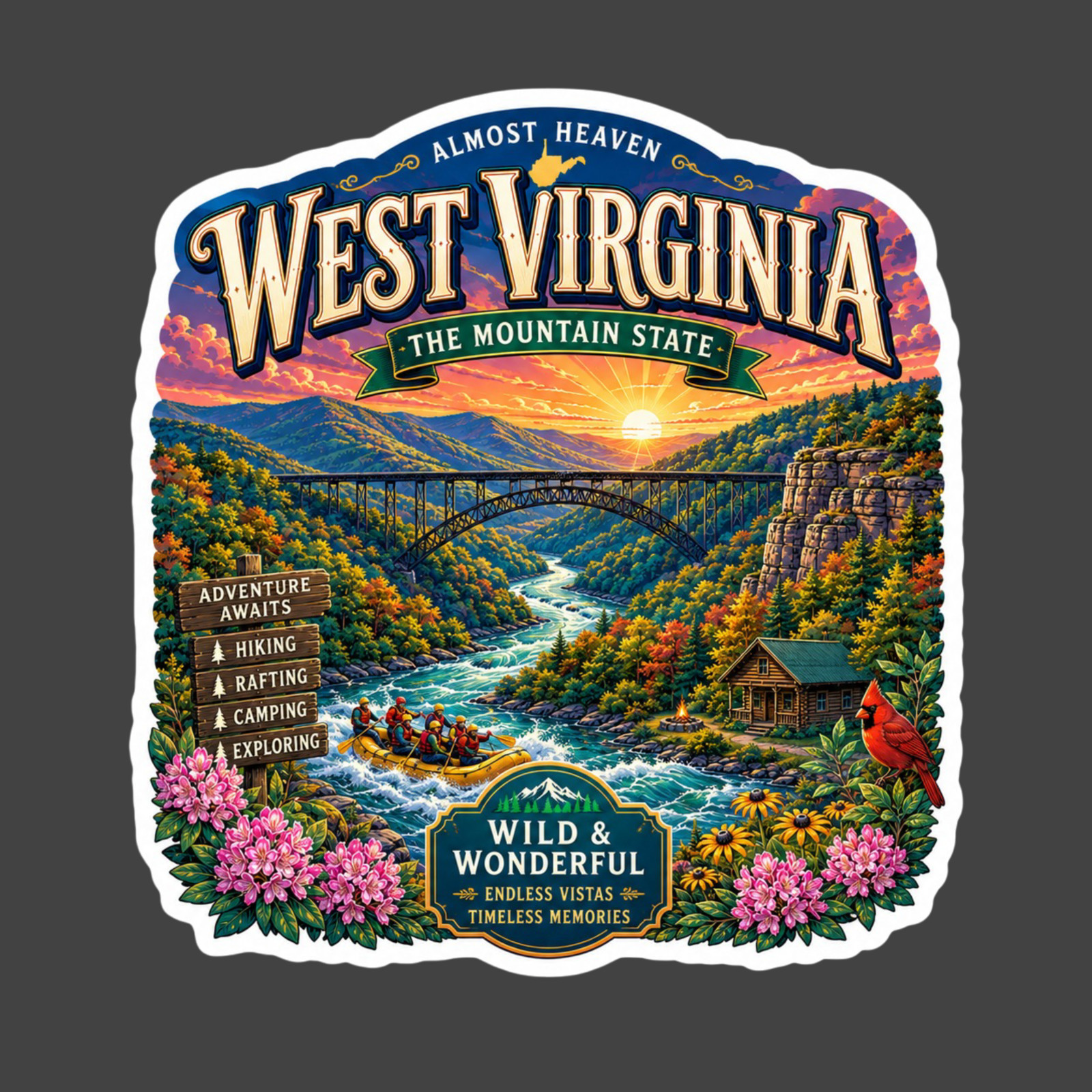 West Virginia Sticker Vinyl Decal New River Gorge Rafting Travel Souvenir