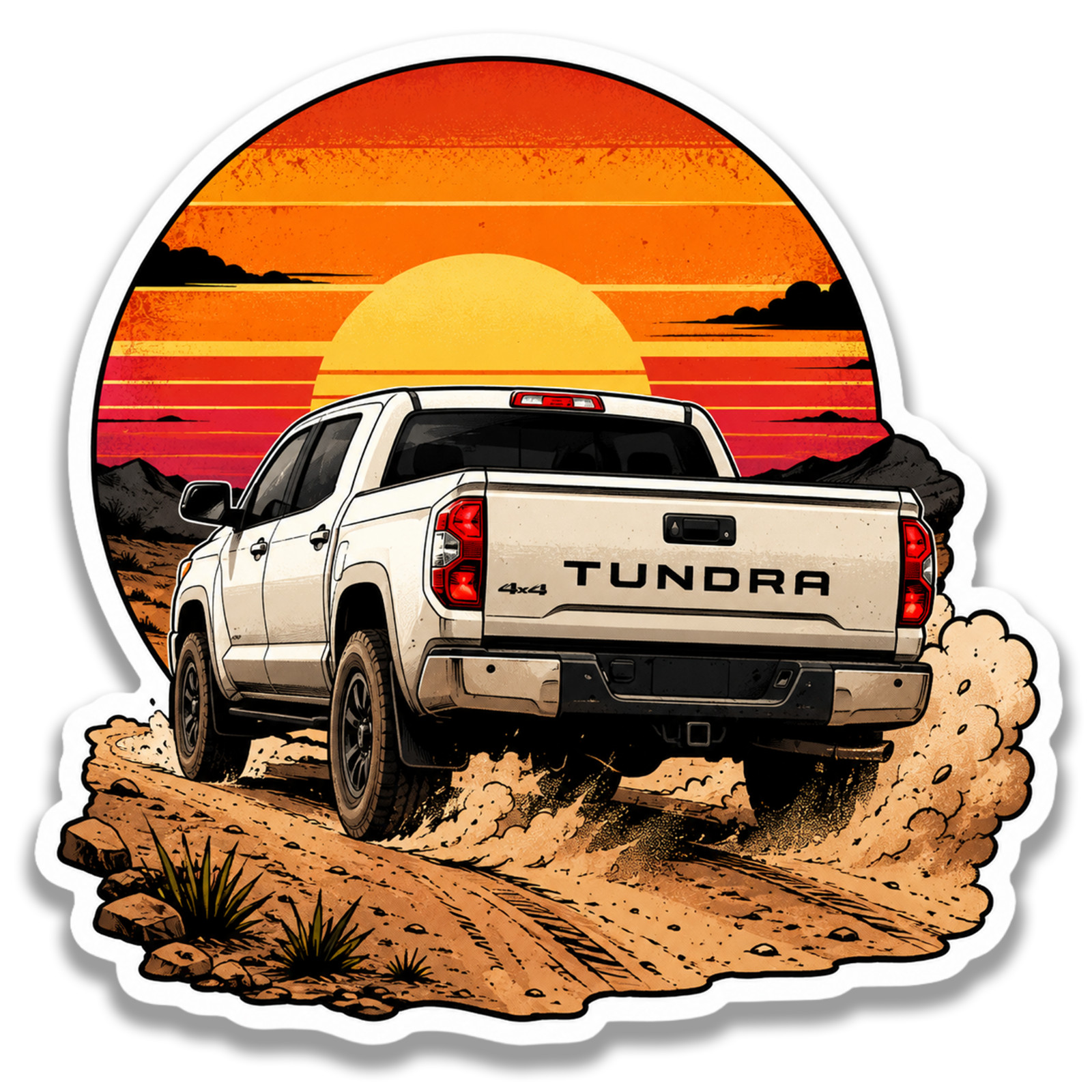 Tundra 4×4 Sticker 4 Inch Vinyl Decal Waterproof Retro Sunset Illustration