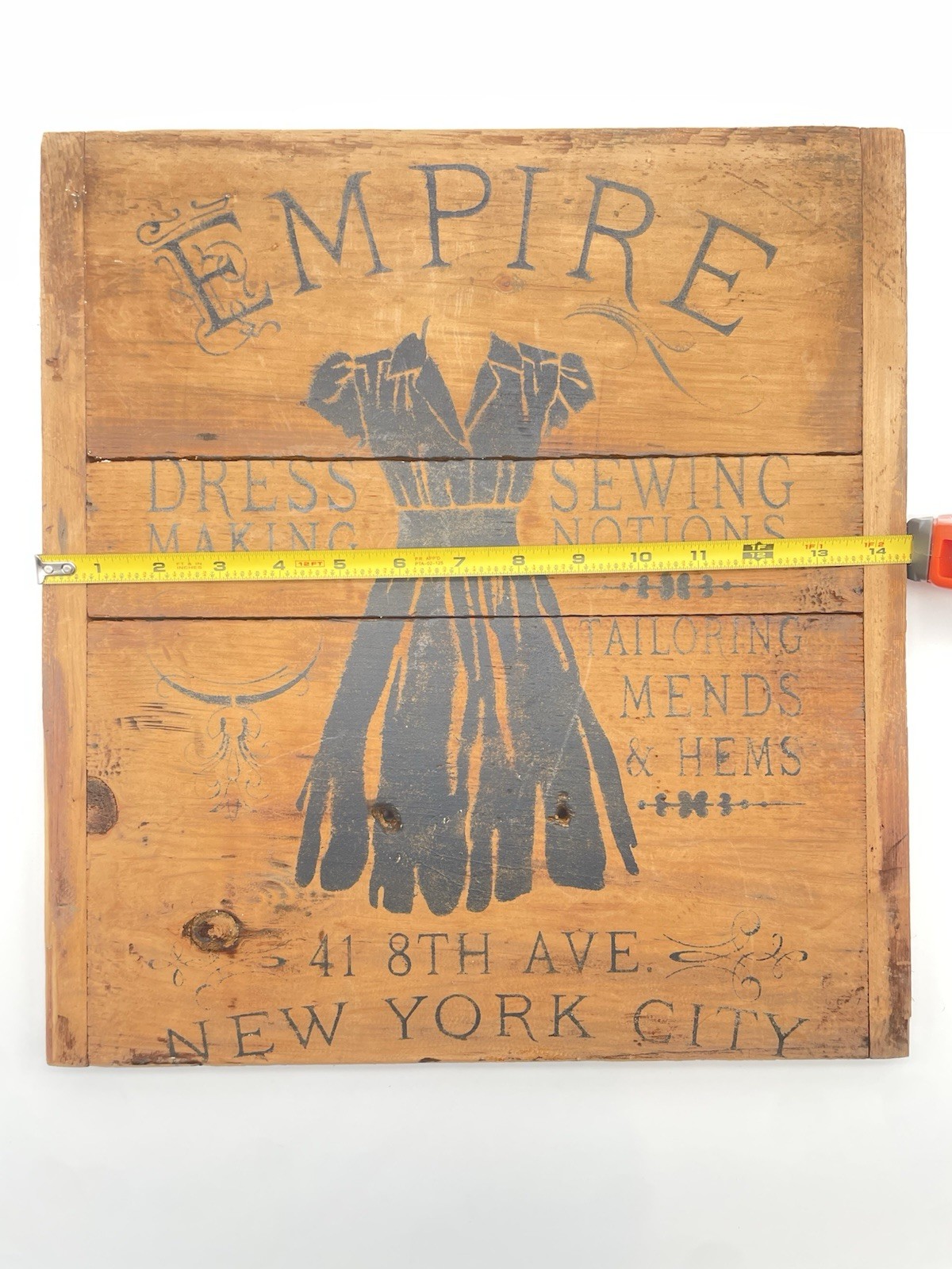 Vintage Empire Dressmaking Wood Sign 15.5”x14.5” Tailoring NYC Décor