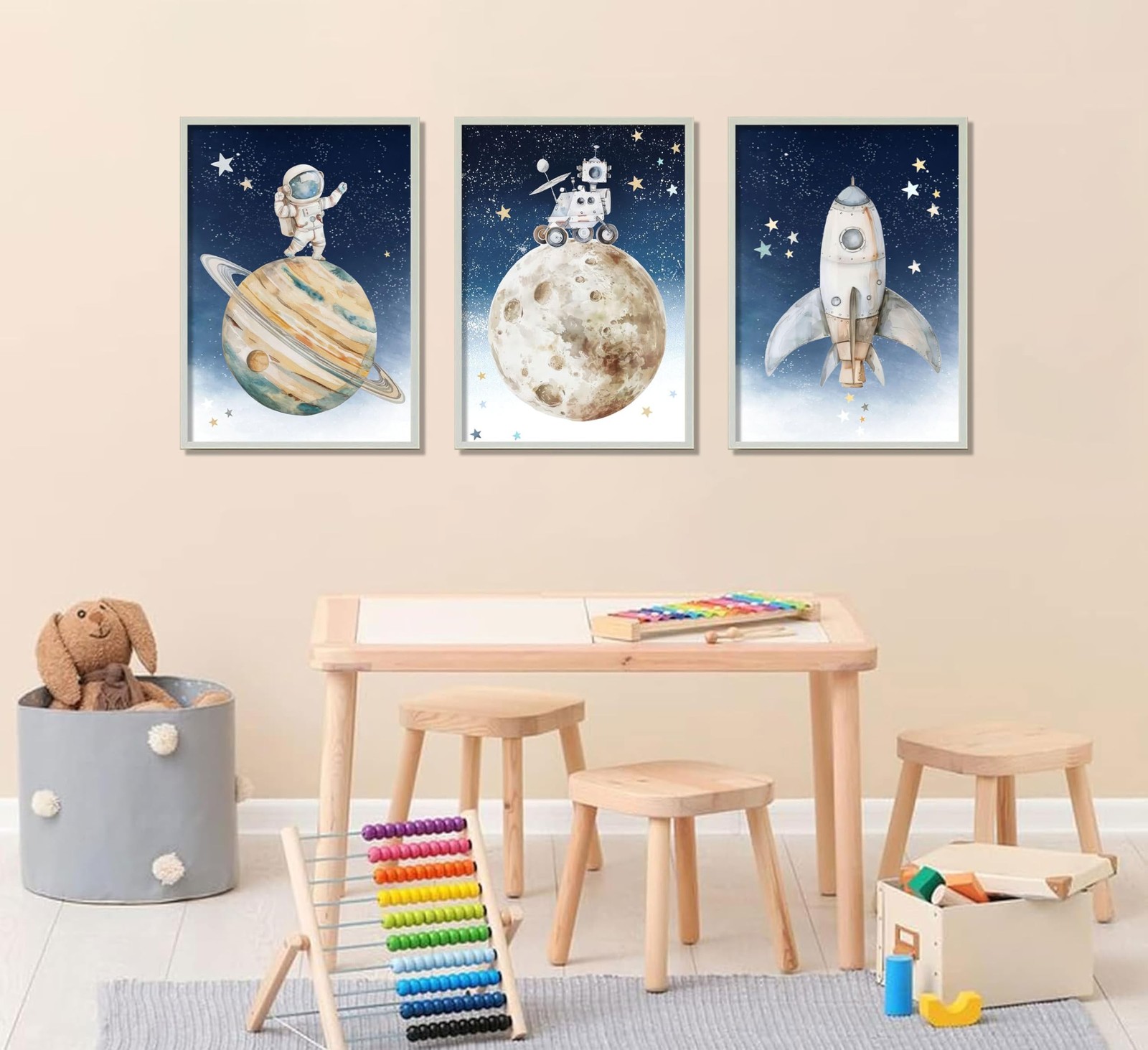 3Pcs Space Nursery Wall Art Astronaut Posters Prints Watercolor Space Astrona…