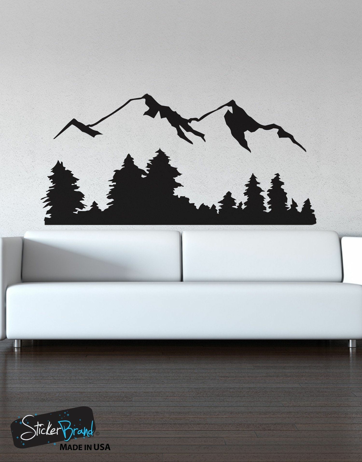 Stickerbrand Snow Mountain View Forest Trees Wall Decal Sticker #194