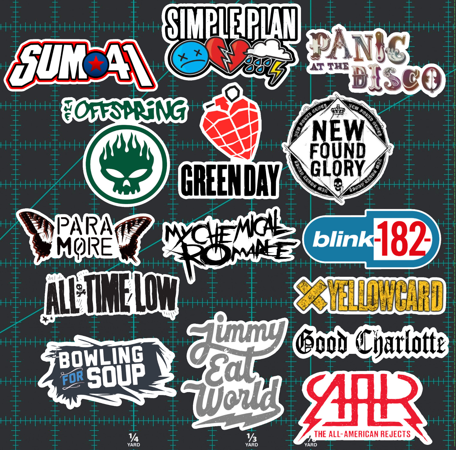 15 Pop Punk Band Logo Sticker Pack – Clear, Holographic, or White – Blink 182