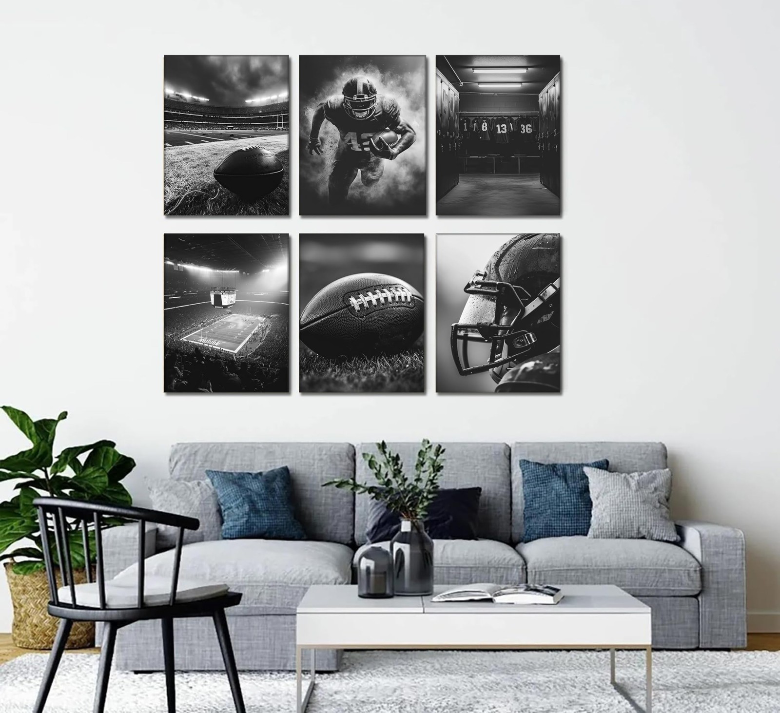 6Pcs Football Canvas Wall Art Rugby Field Stadium Sports Theme Picture Wall D…
