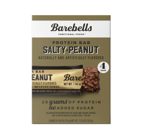 Barebells Protein Bars with 20g High Protein, 1.9oz Bars, Salty Peanut – 4 Count