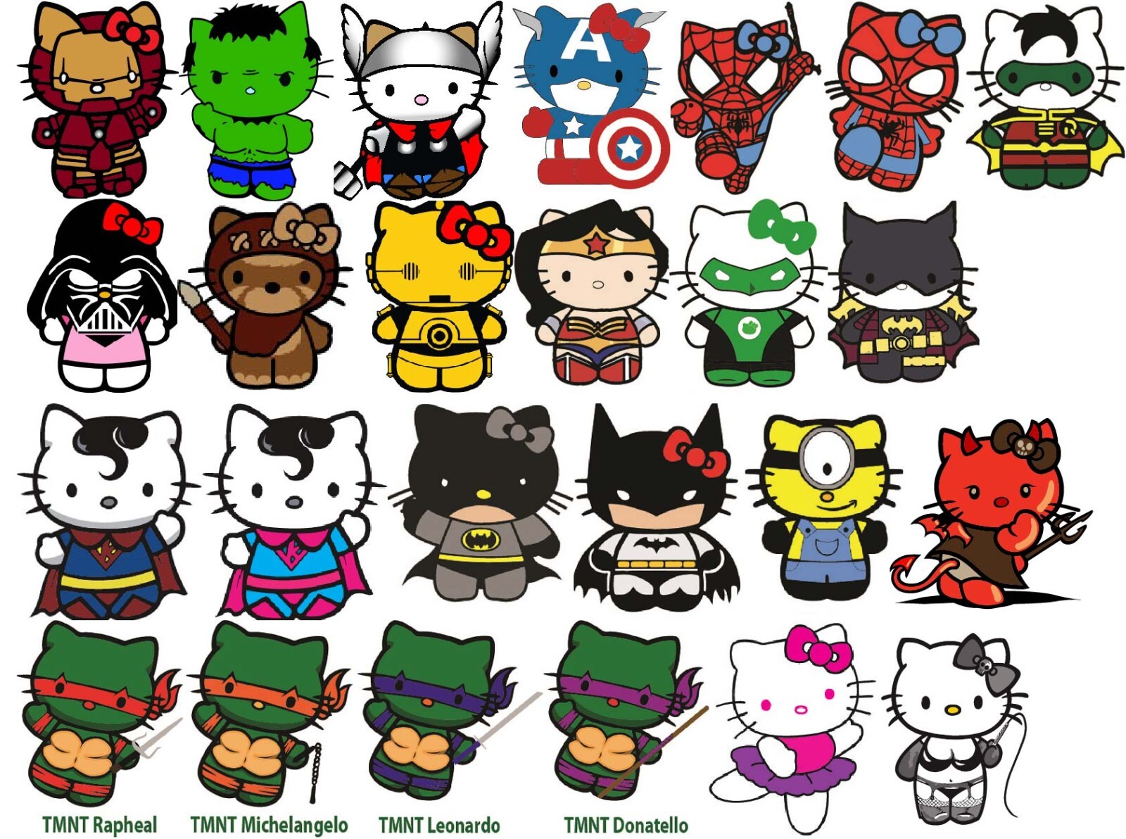 HELLO KITTY SPIDER MAN,IRON MAN,BATMAN,THOR – MANY SUPER HERO DECALS-STICKERS