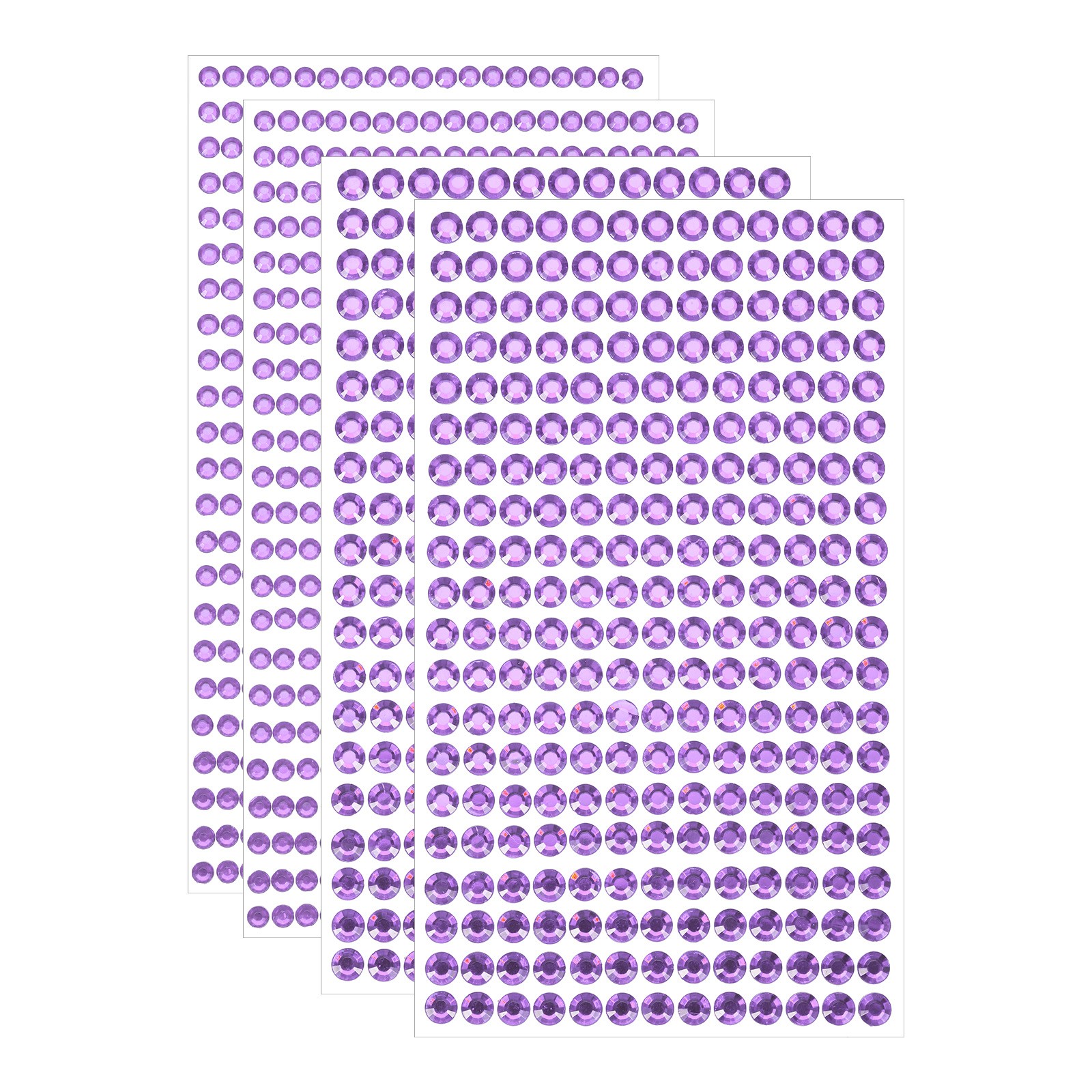 1394Pcs 4mm/6mm Self-Adhesive Rhinestone Stickers (4 Sheet Light Purple)