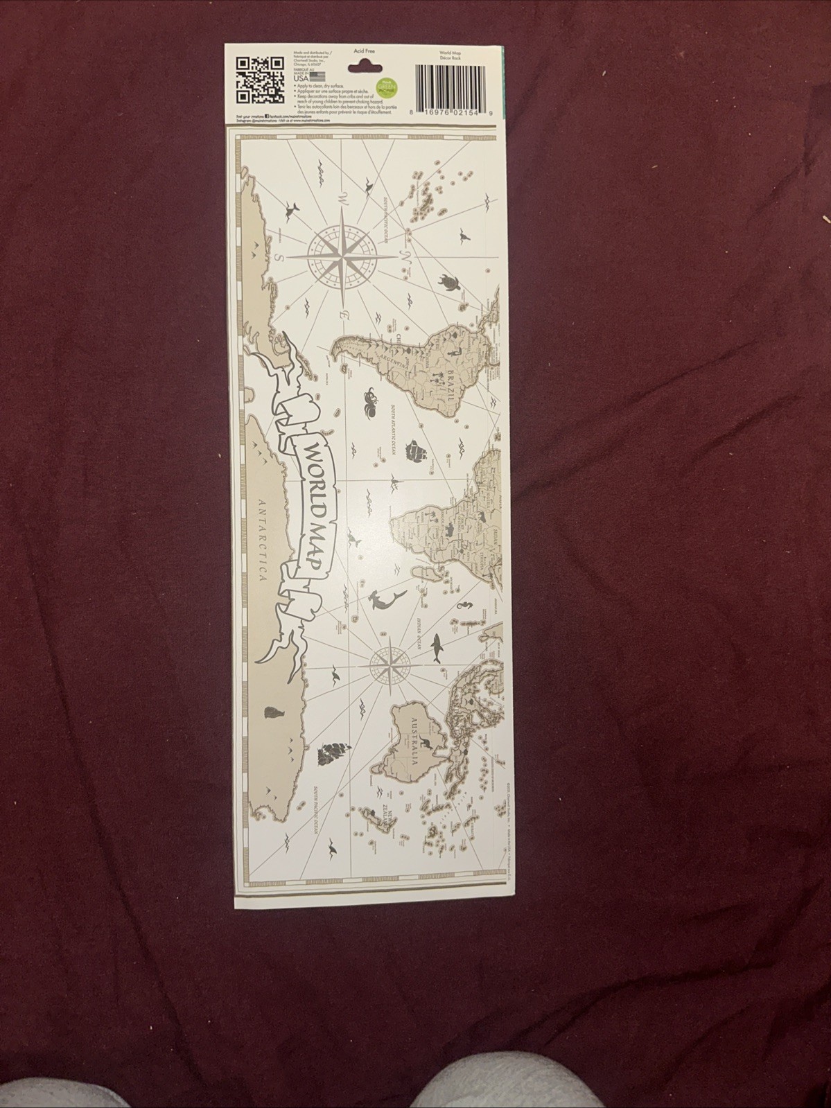"World Map" Jumbo Removable Sticker-Main Street Wall Creations~New