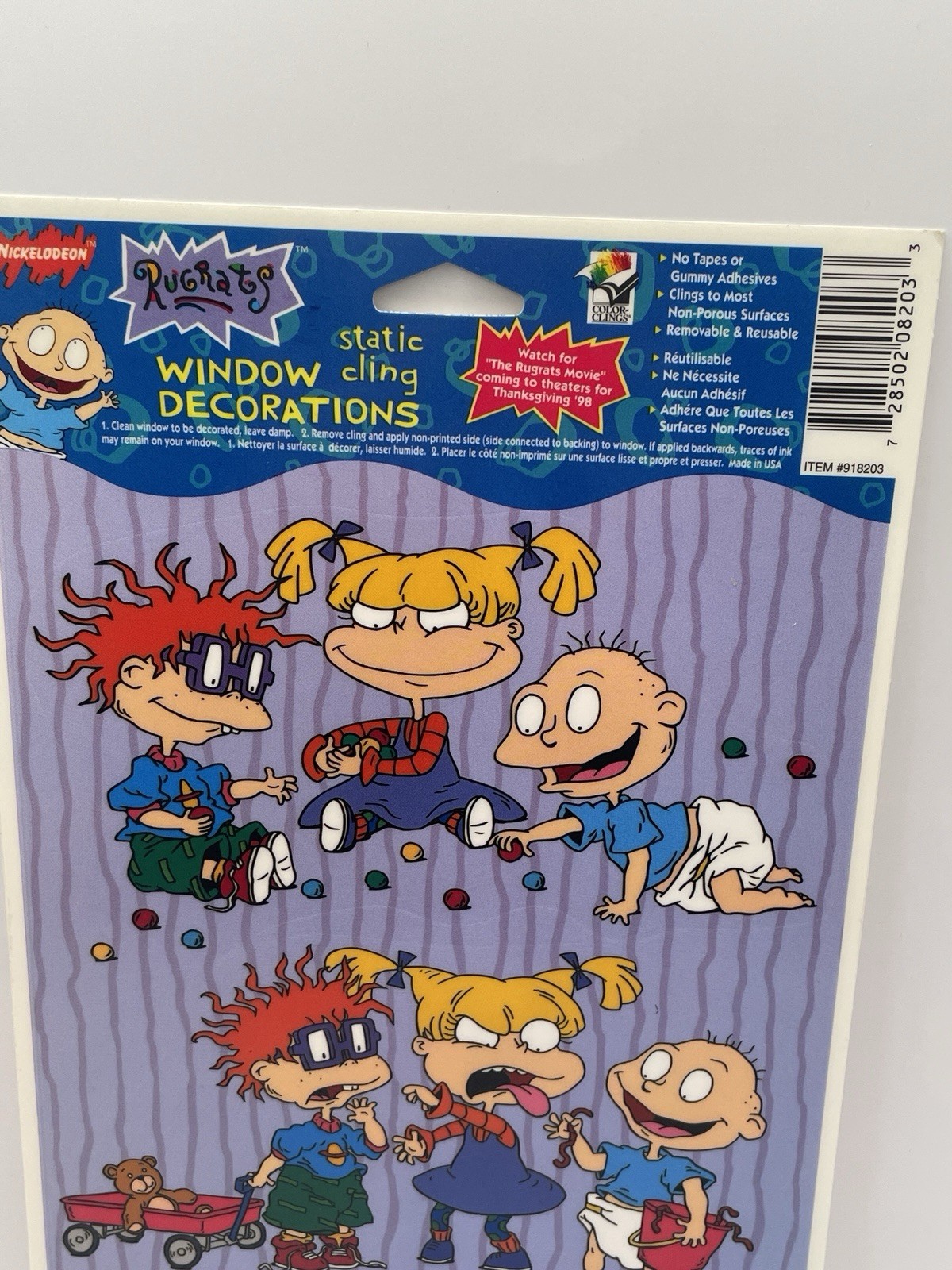 Rugrats Nickelodeon Static Cling Window Decorations Tommie, Chuckie, Angelica