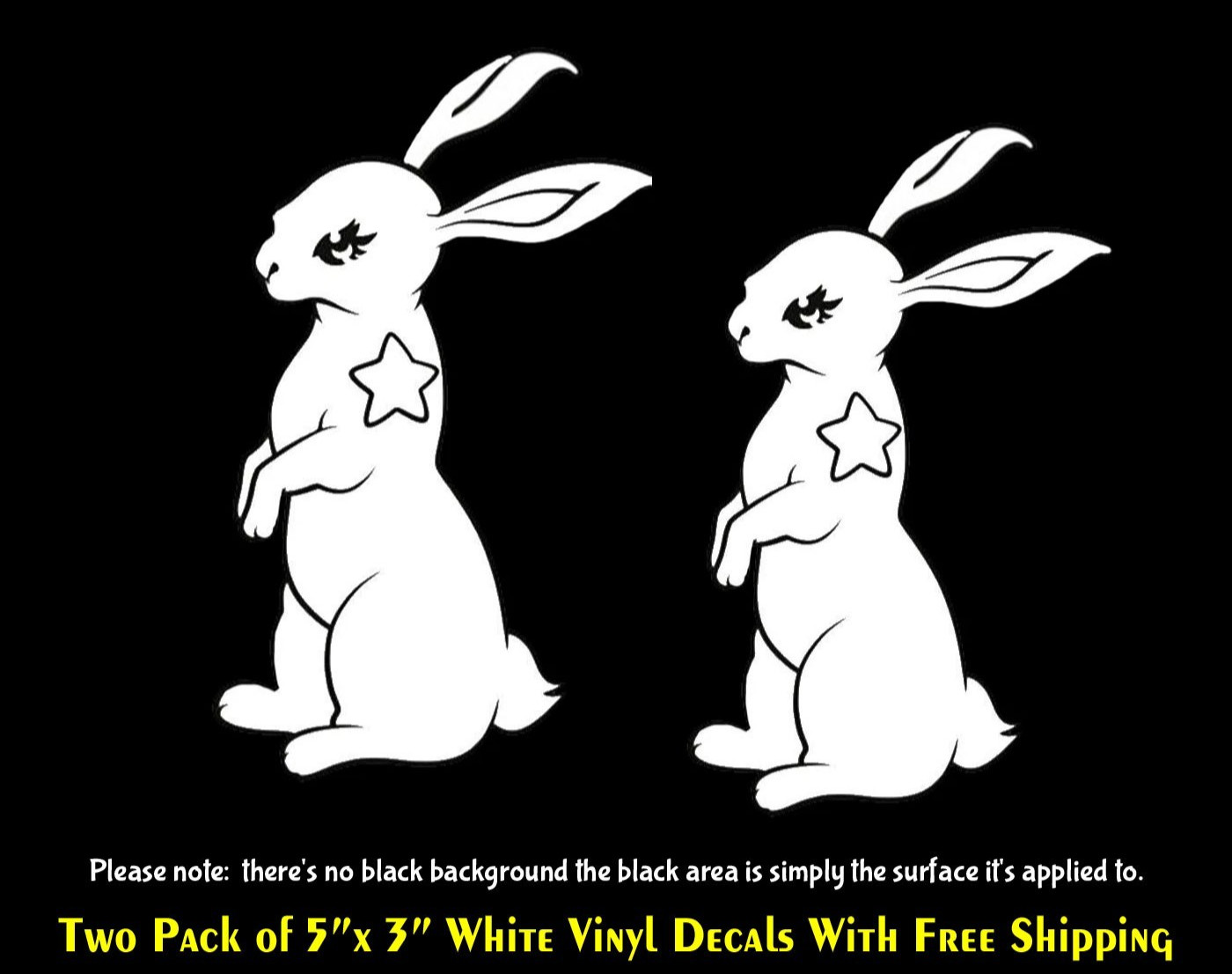 White Rabbit with Star Matrix Two 5" White Vinyl Decals Car Truck Van Windows