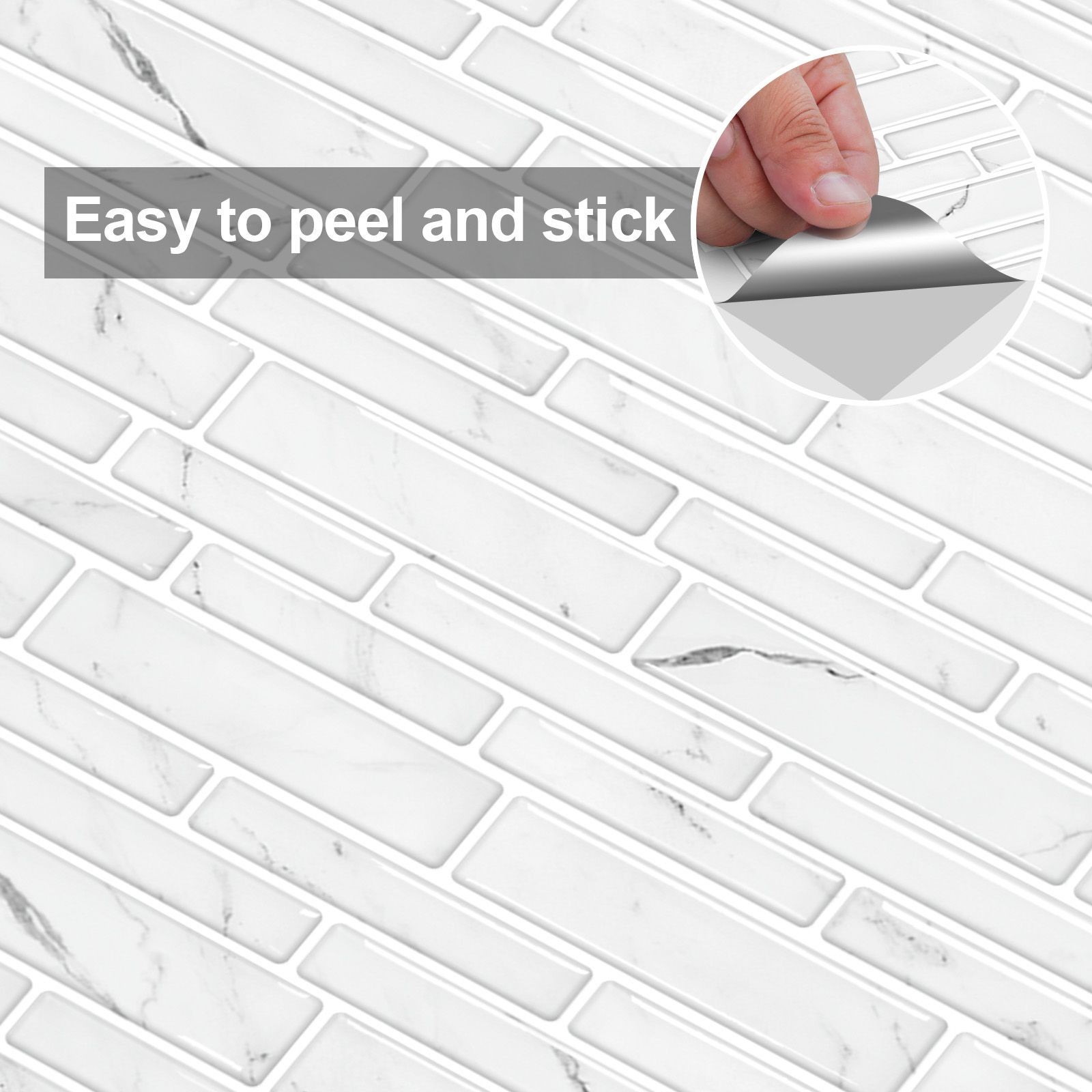 3D Marble Tile Stickers 12×12" 10-Pack, Self-Adhesive, Kitchen Bathroom Decor