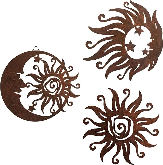 Limygus Sun silhouette wall hanging, wrought iron sun wall sculpture