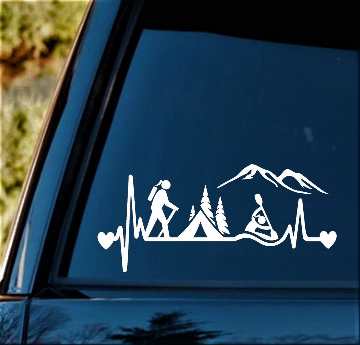 Hiking Camping Girl Tent Kayak Heartbeat Decal Sticker for Car Window