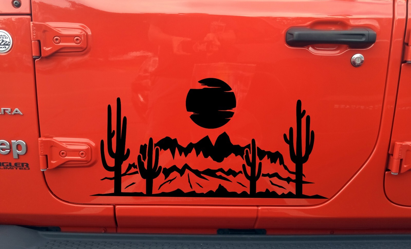 Desert Cactus Mountain Scene V4 Vinyl Decal – Sun RV Camper Graphics – Sticker