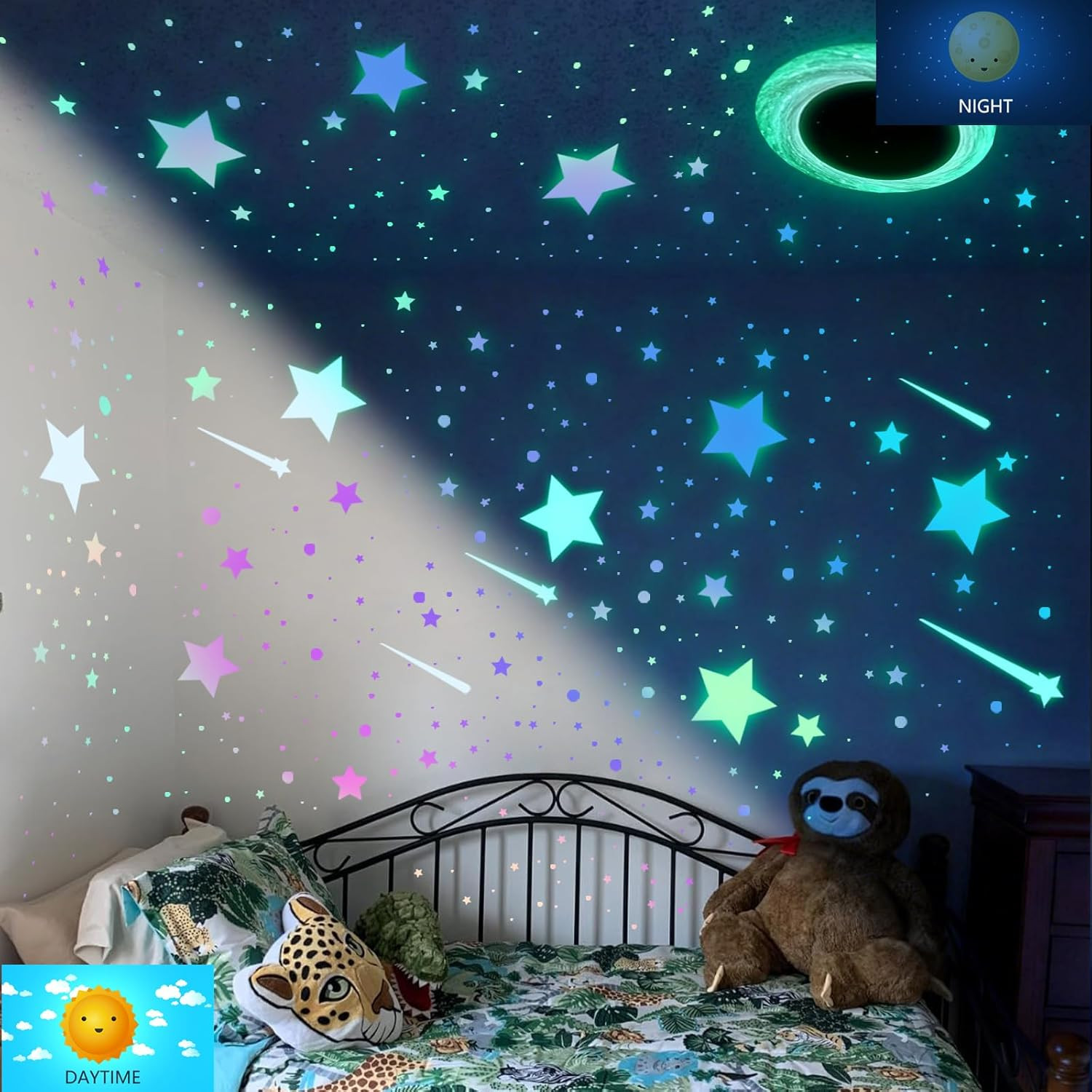 Glow in the Dark Stars Ceiling Wall Stickers Vinyl Decals Green Purple Galaxy