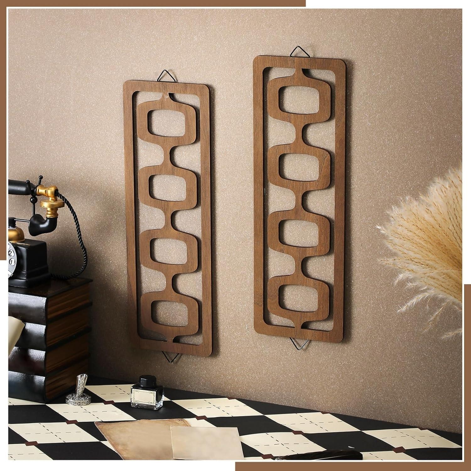 2 Pcs Mid Century Modern Wall Art Wood Mid Century Elegance Decor Accents Abstra