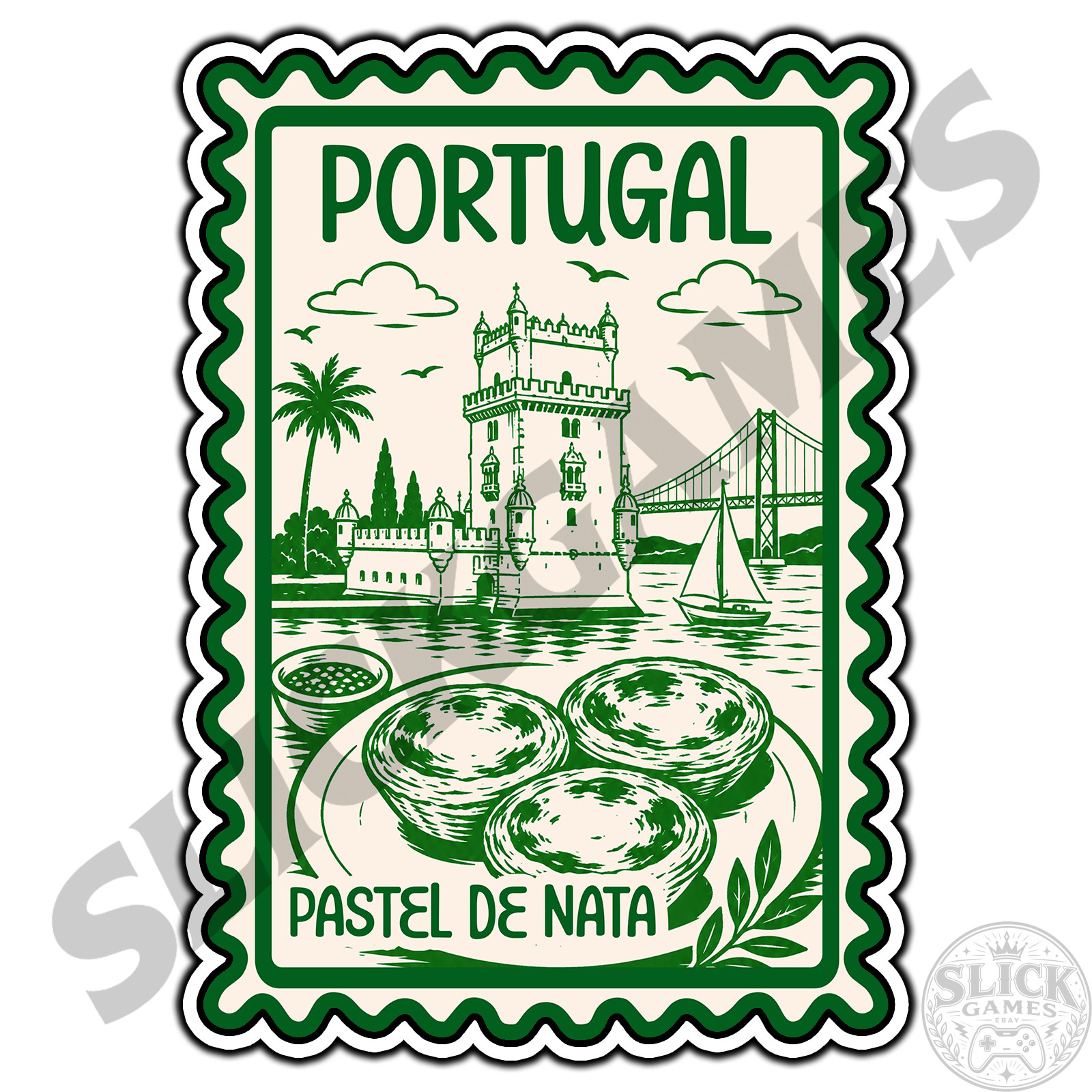 Portugal Pastel De Nata Travel Postage Stamp Sticker #1 Waterproof Vinyl Decal