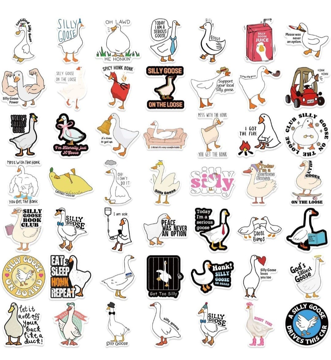50 Pieces 2 Inch Waterproof Silly Goose Sticker Pack Vinyl Made in USA Free Ship