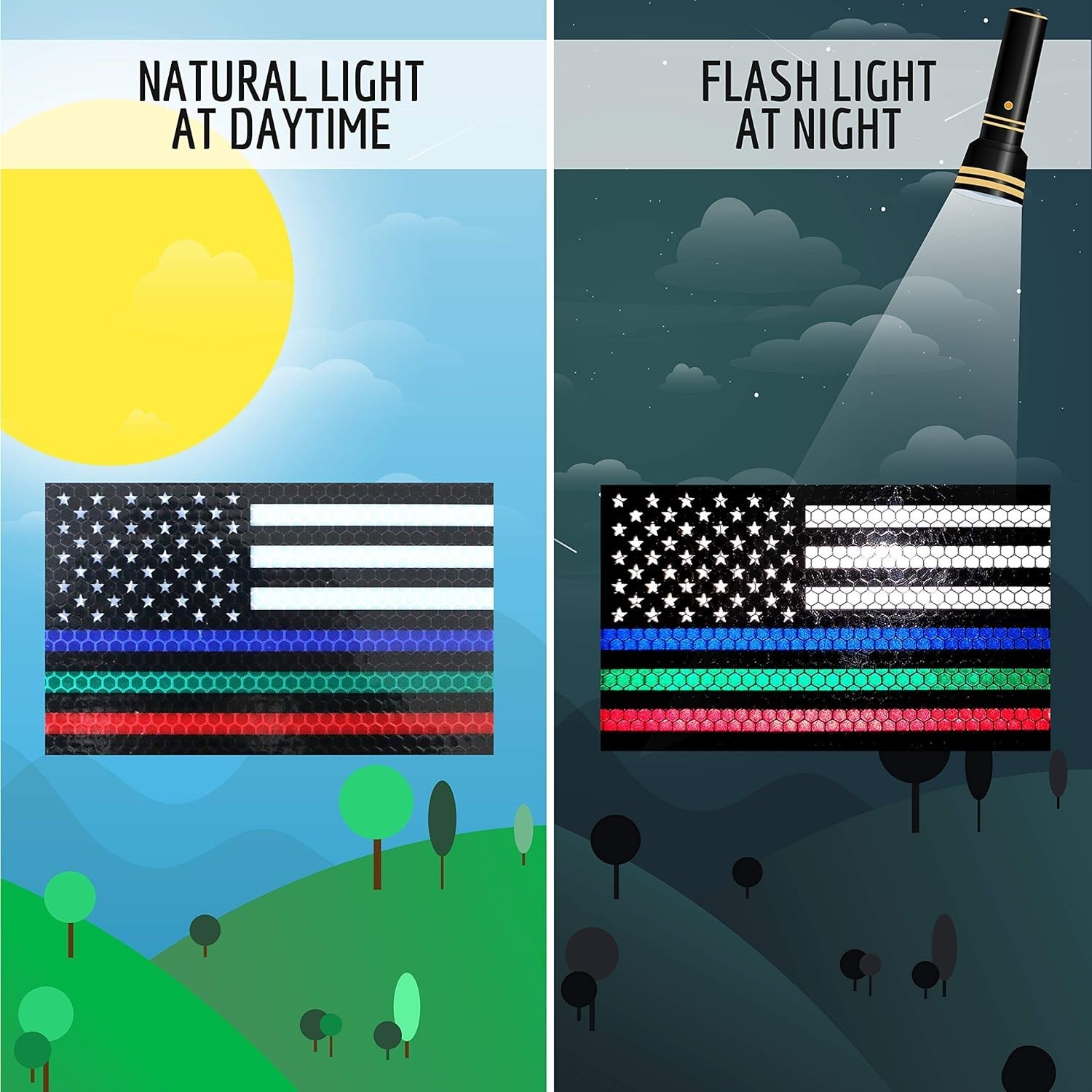 3PC Reflective Thin Line American Flag Sticker – 5×3 Inches – Blue Green and …