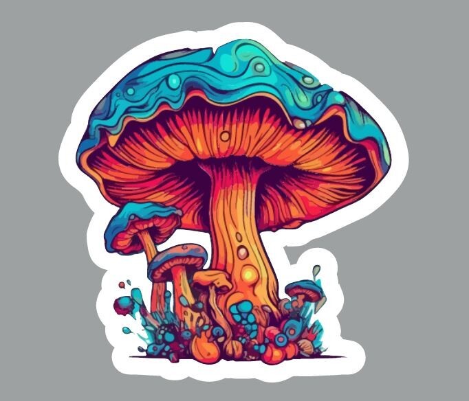 Colorful Mushroom Die Cut Glossy Vinyl Sticker