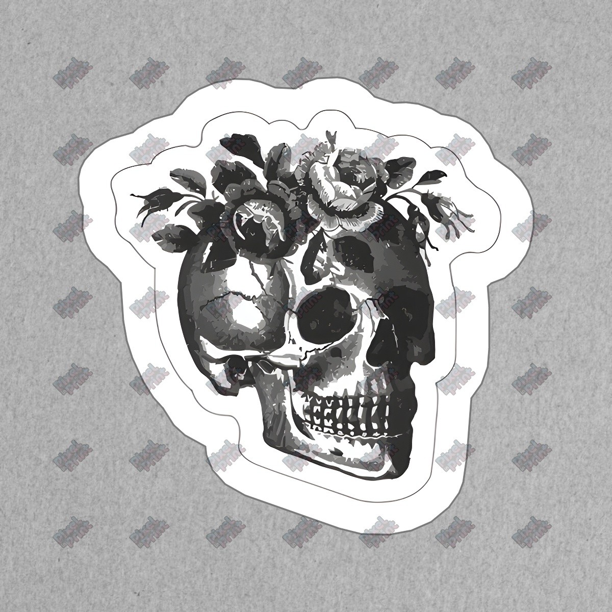 Artistic Skull and Floral Vinyl Sticker Gothic Decor Aesthetic Decal #400706