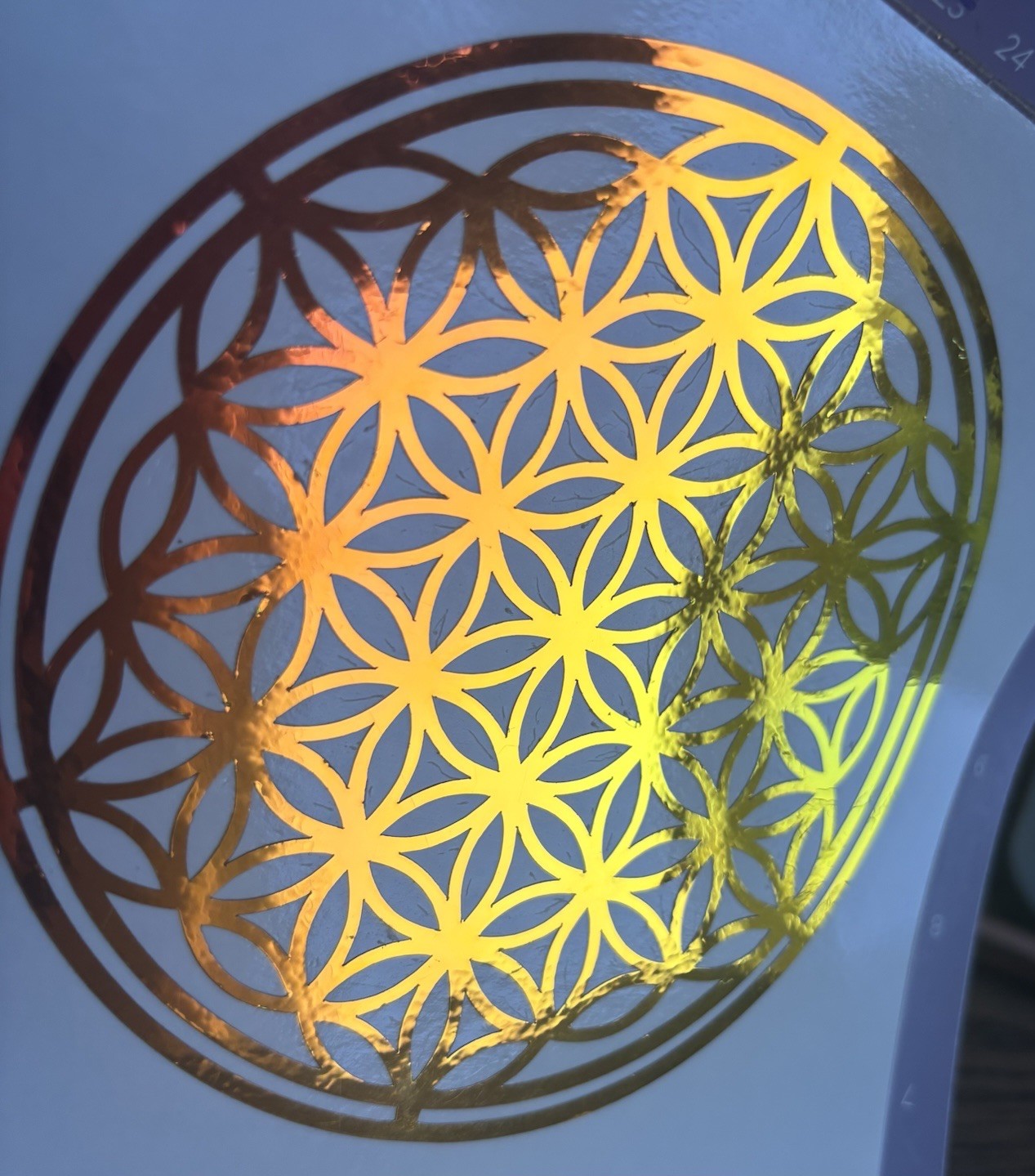 Flower of Life Vinyl Decal 5”X5” Holographic Red–Copper Sacred Geometry