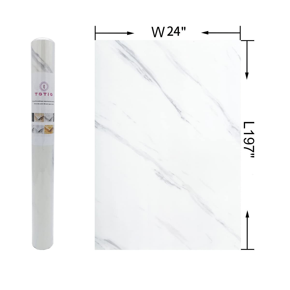 Glossy Creamy White Marble Peel and Stick Granite Wall Paper, 24x197in, Water…