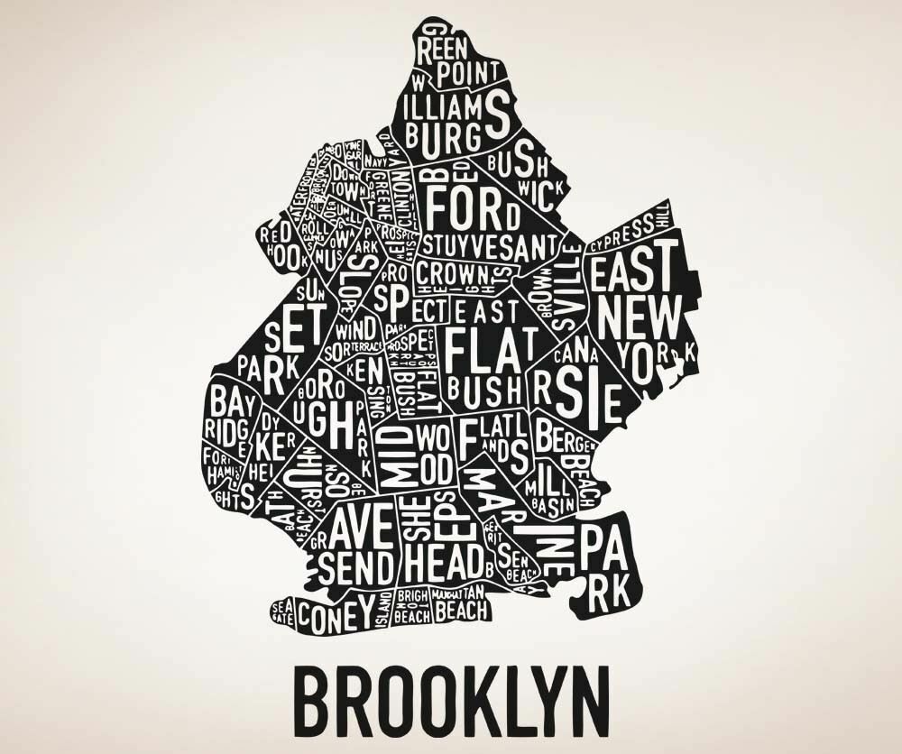 Vinyl Wall Decal Sticker New York City Brooklyn Words Map #5215