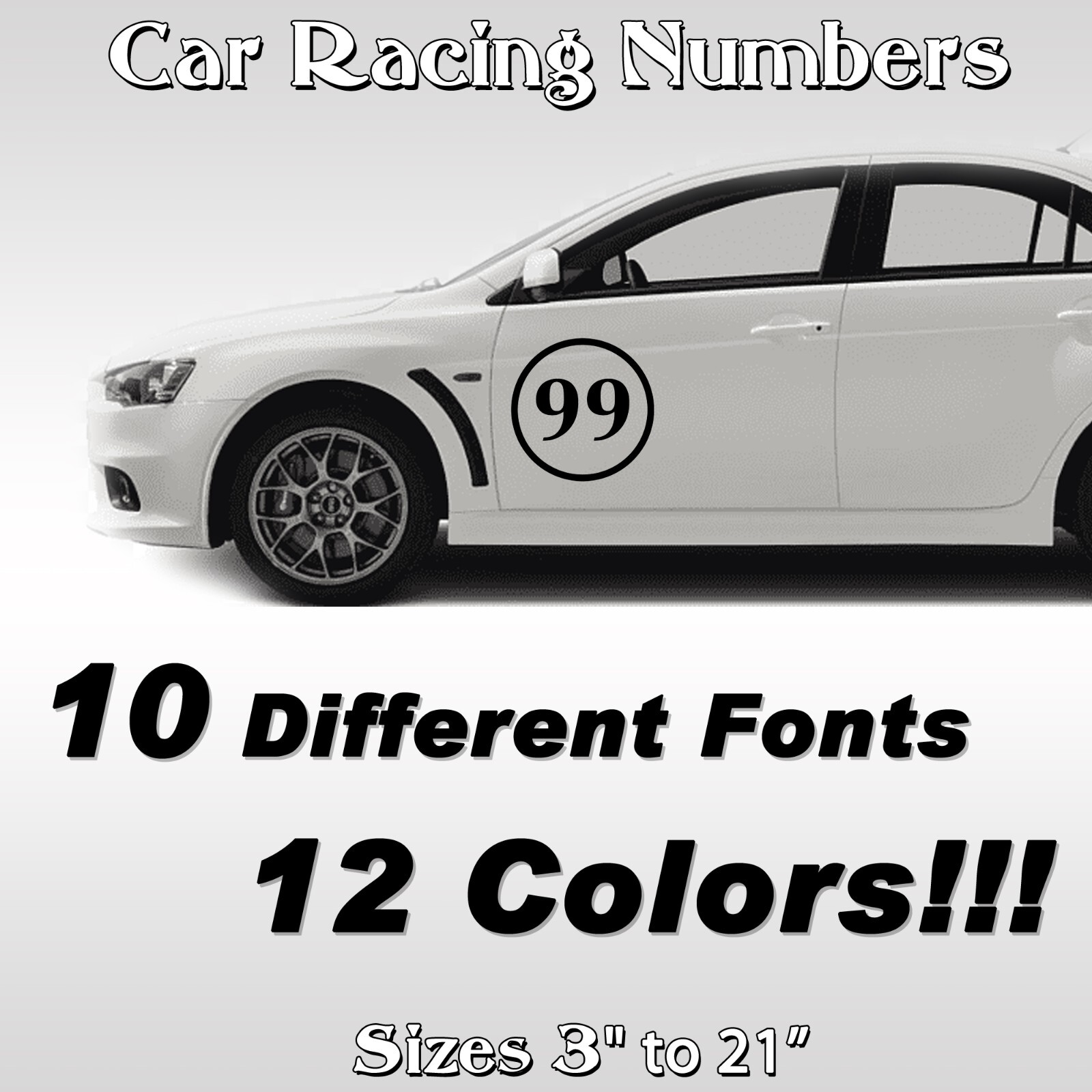 2 pack Racing Car numbers circle die-cut decal door custom number rally sport V1
