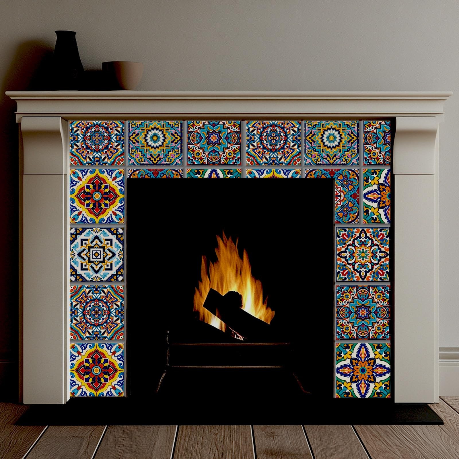 36 Pcs 9 Style Colorful Relief Tile Sticker 4×4 Inch Portuguese Geometric Pee…