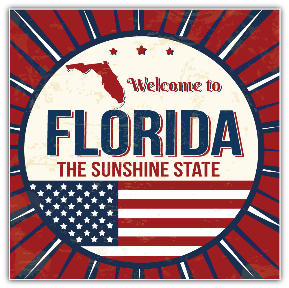 Florida USA State Vintage Welcome Emblem Car Bumper Sticker Decal "SIZES"