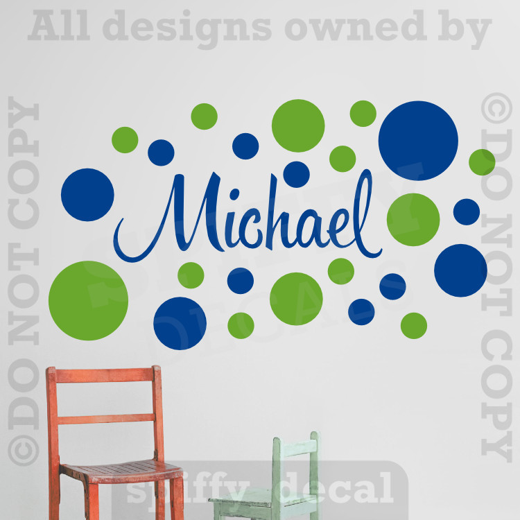 Personalized Custom Single Name Vinyl Wall Decal Sticker Decor Nursery Polkadots