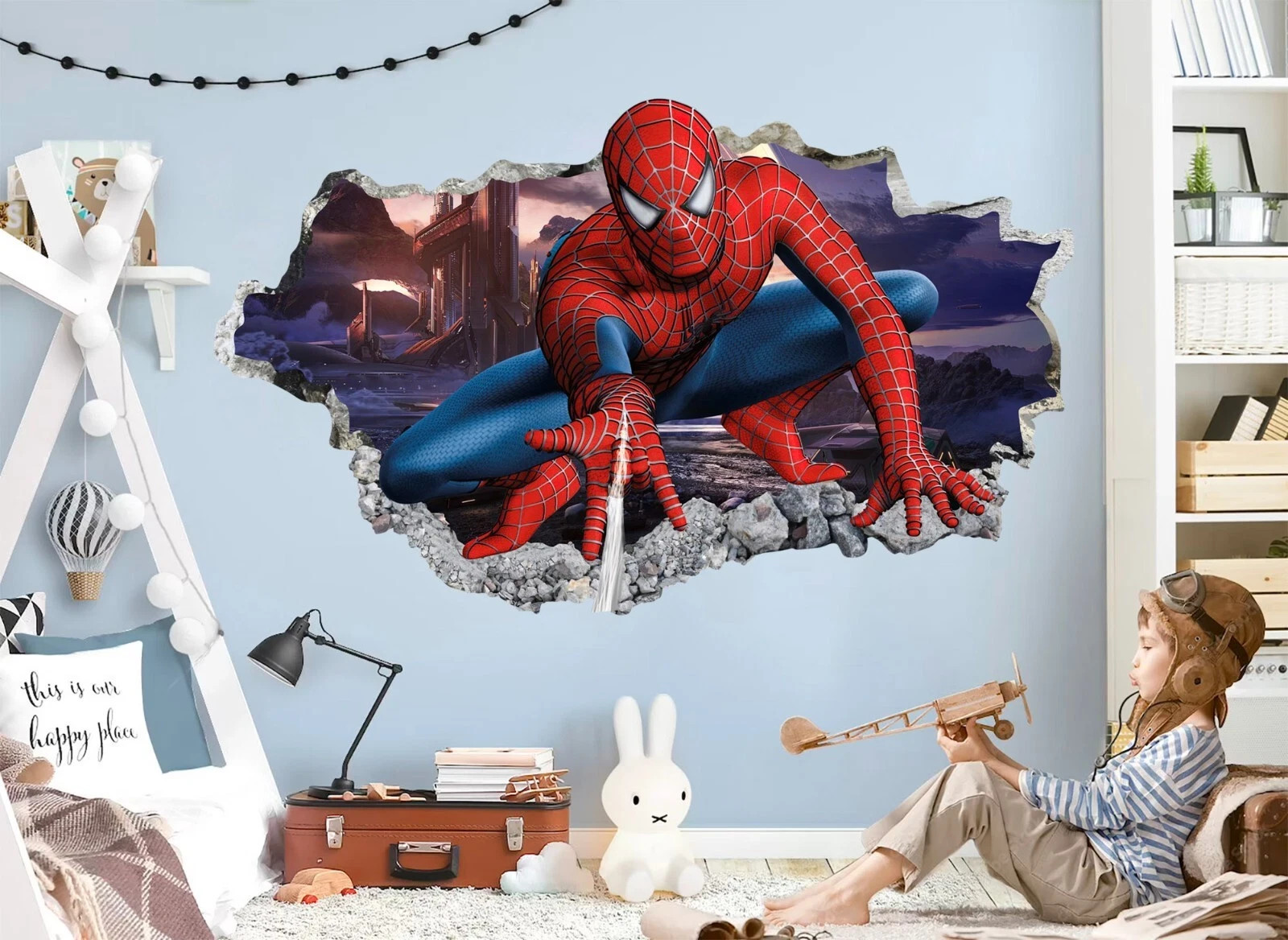 Spider Hero Removable Wall Sticker Vinyl Decal for Kids Bedroom Home Decor, Art