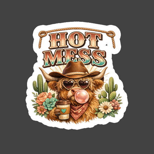 Highland Cow Sticker Vinyl Decal Hot Mess Cowgirl Western Funny Cow Meme