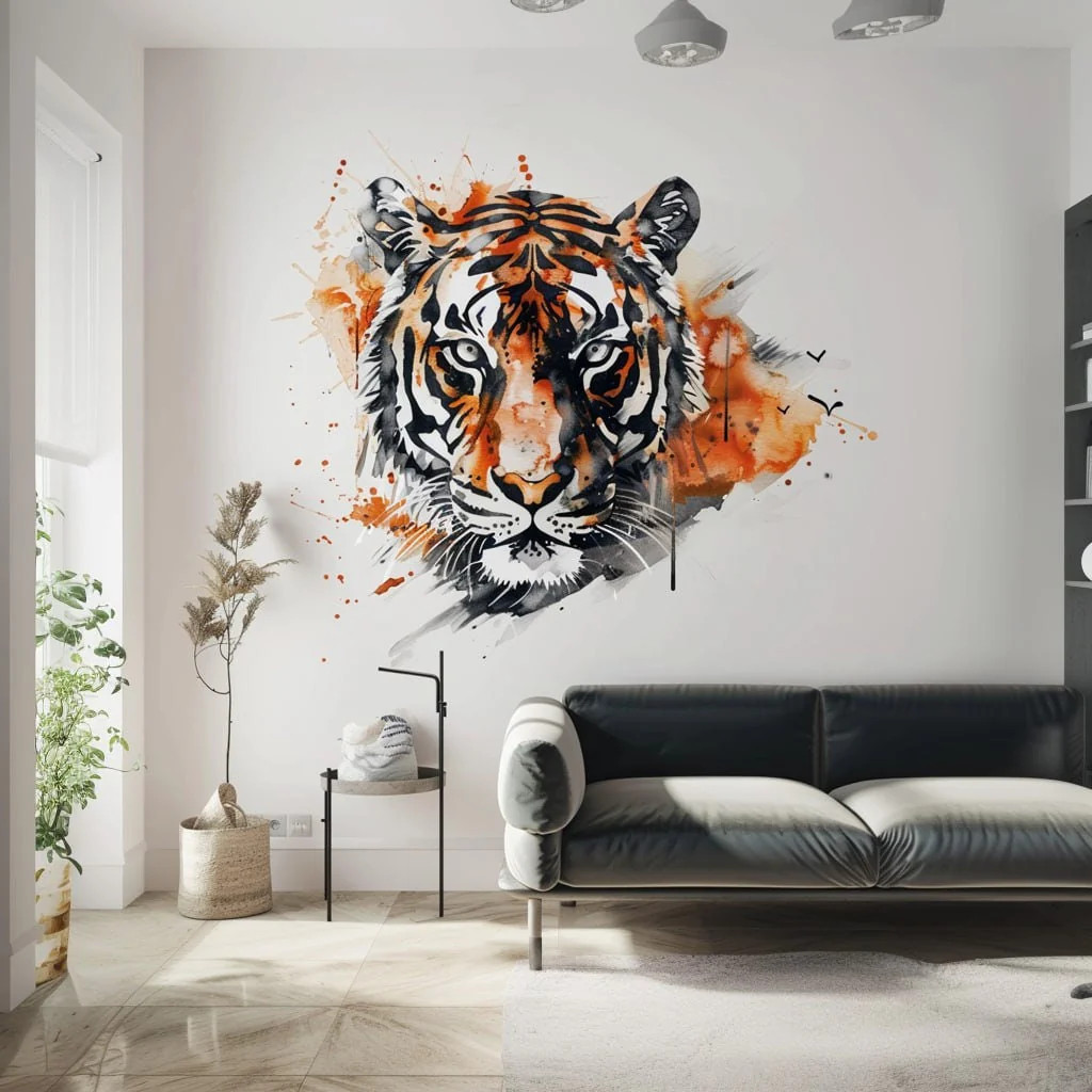 Watercolor Tiger Head Wall Art Sticker Decals – Vibrant Jungle Safari Decor –