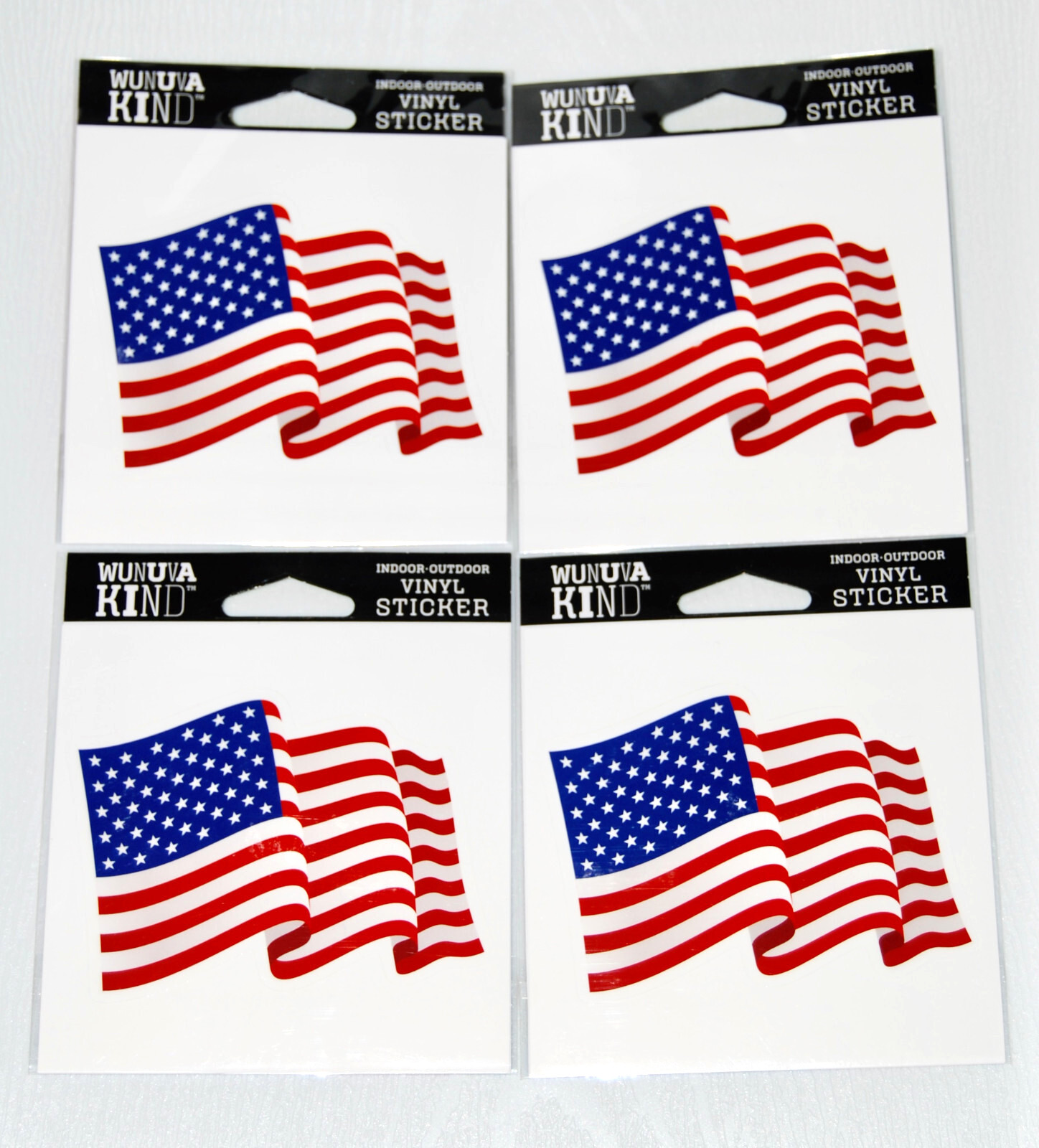 Lot of 4 Wunuva Kind Indoor-Outdoor American Flag Vinyl Sticker
