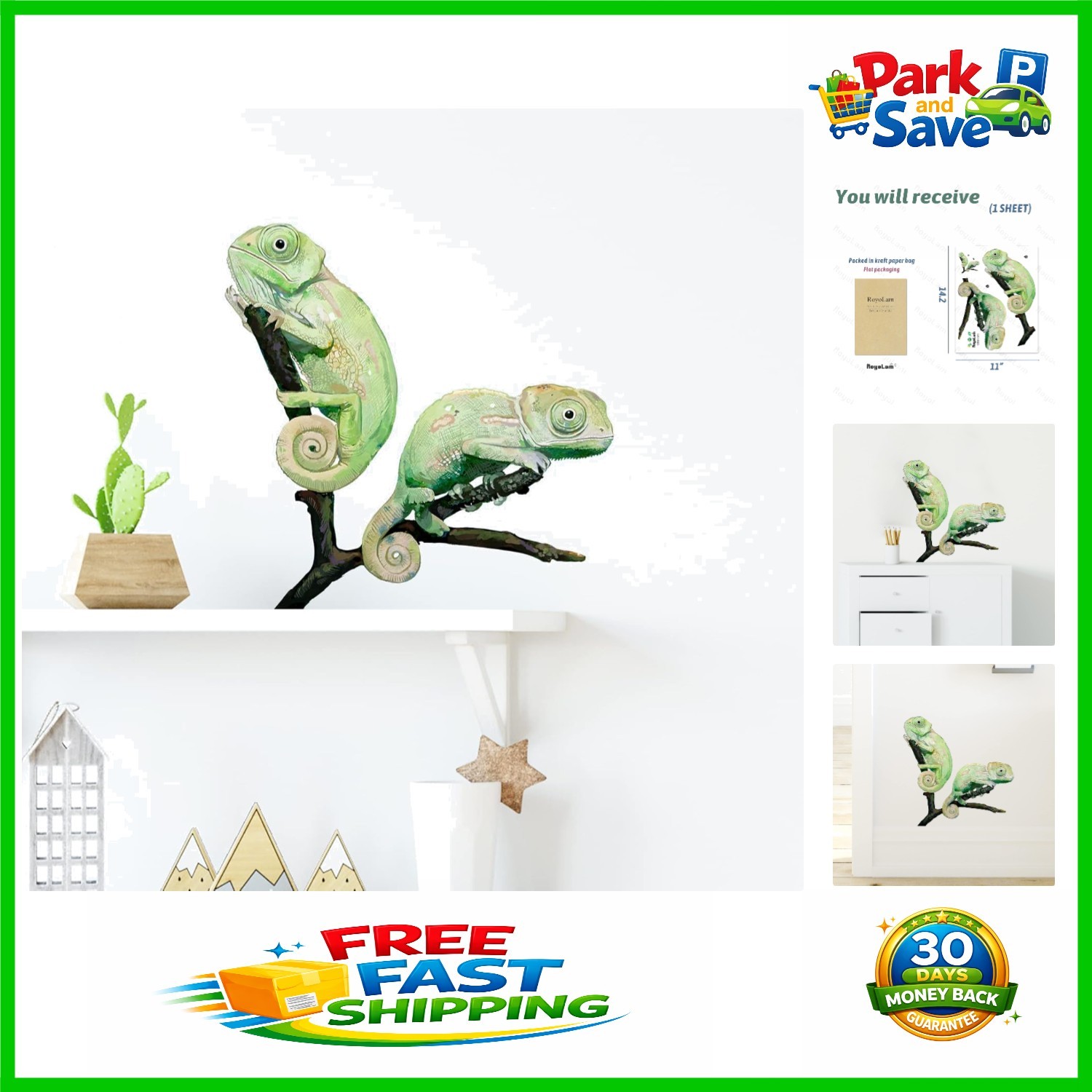 Colorful Chameleons Wall Decal – Removable Waterproof Stickers for Nursery