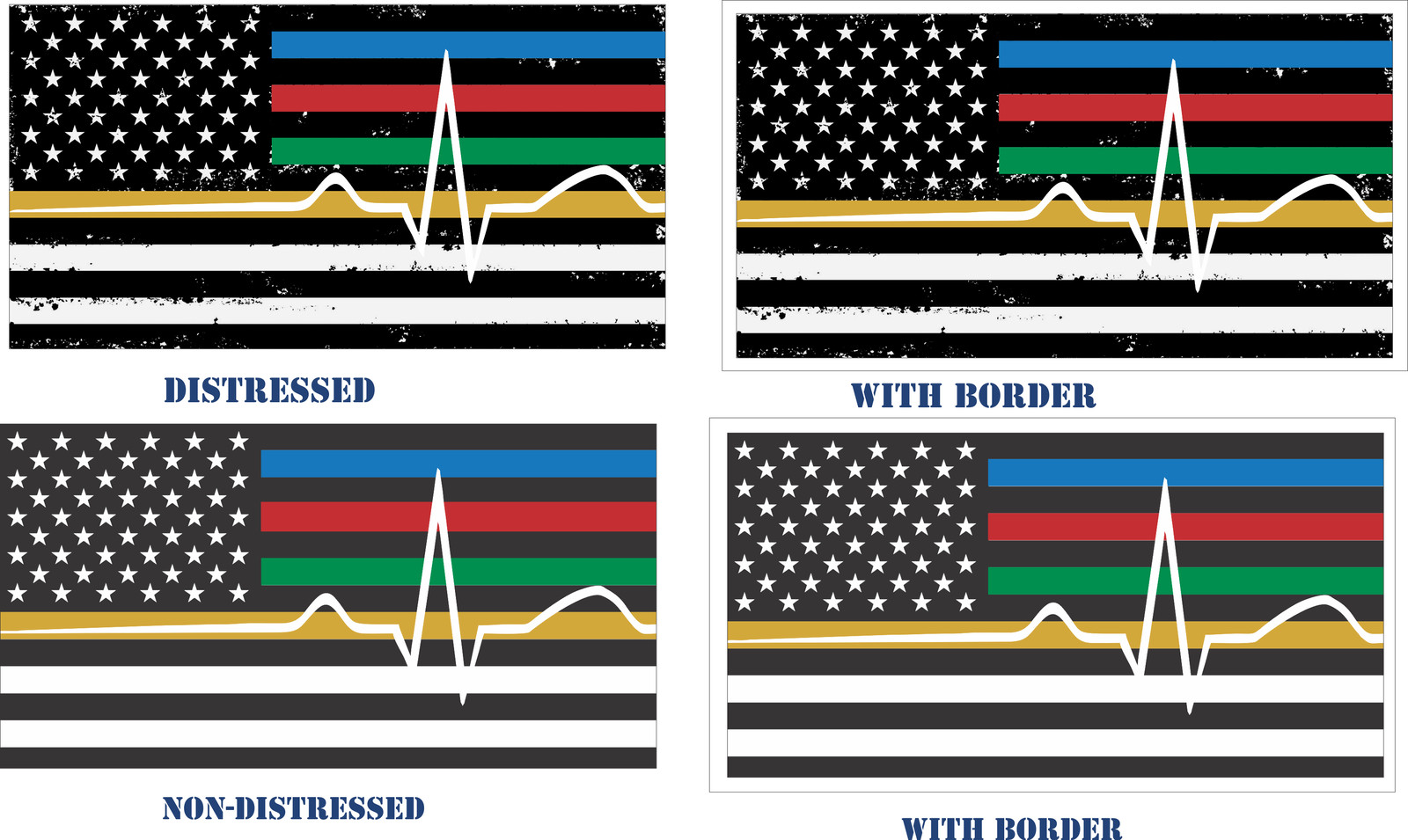 Back The Blue decal – Thin Blue/Red/Green/Gold Line flag EMS Stacked