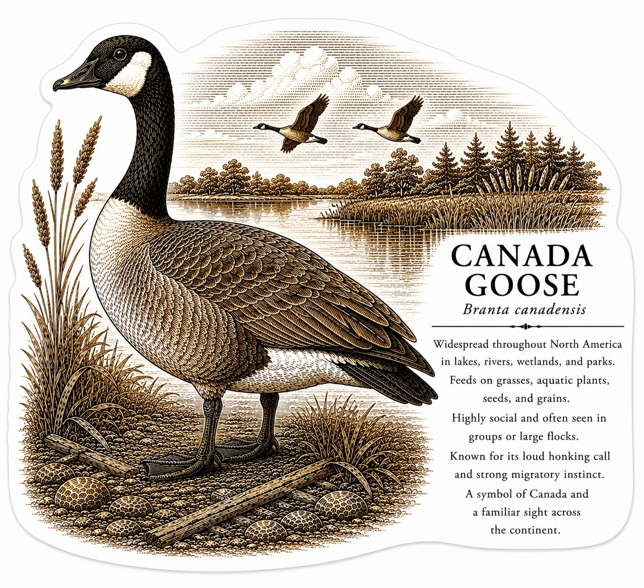 Canada Goose Bird Sticker Decal, Brown Black White Animals Birds glossy Vinyl