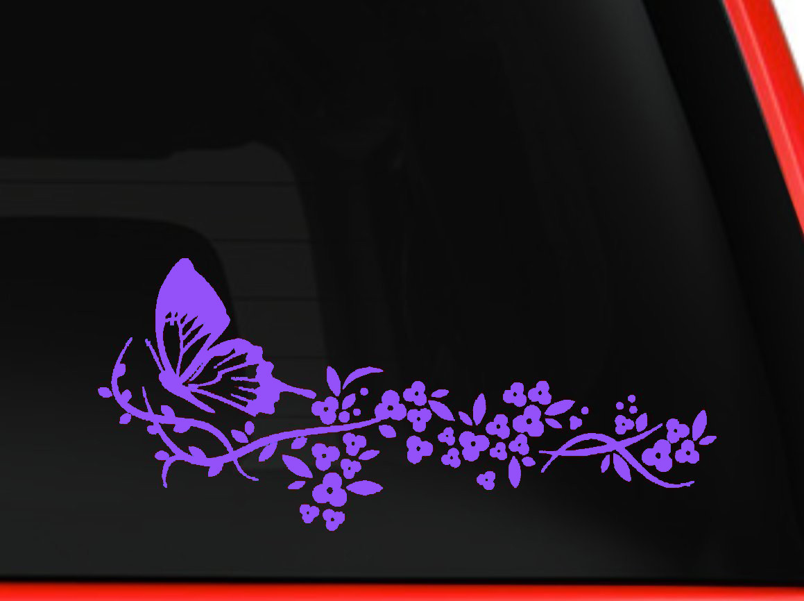 Flower and Butterfly, beautiful nature Decal Stickers Car Window Truck laptop 6"